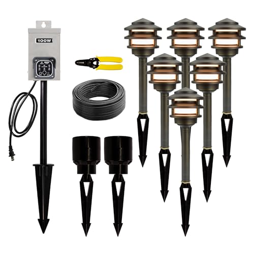 VOLT 12V 3-Tier Brass Pagoda 2700K LED Path Light 6-Pack Kit (Bronze)