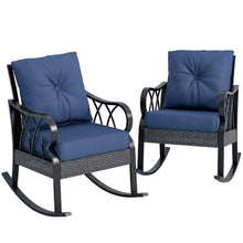 Outsunny 2 Piece Outdoor Wicker Rocking Chair Padded Cushions Aluminum Blue