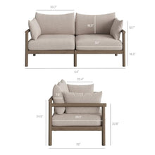 Modway Eleni Outdoor Teak Wood Loveseat in Weathered Gray Pebble – 64 Inch Patio 2 Seat Sofa with Sunproof Foam Cushions