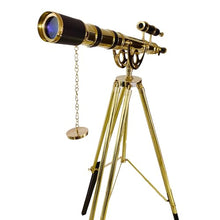 NAVIROCK Royal Vintage Double Barrel Brass Telescope with Black Leather & Adjustable Wooden Tripod Shiny Brass