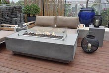 Elementi Granville Gas Fire Pit Cast Concrete Fire Table, Outdoor Fire Pit Electronic Ignition | Canvas Cover, Lava Rock Included | Free AMS Wind Guard | Light Gray (Propane Gas)