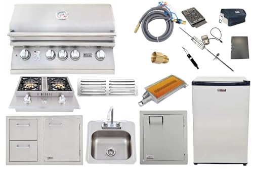 Lion BBQ Direct Premium 10-Piece 32" Natural Gas Grilling Set: Ready-to-Use with Included Hoses, Vent, & Searing burner