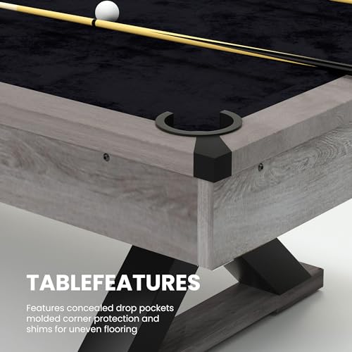 MWrouqfur 84” Billiard Table Rustic Grey Black Cloth