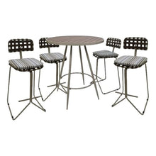 Pemberly Row Outdoor/Indoor Metal Pub Set, 30" Bar Height Stool, Beige UV-Coated Frame, Beige Weather-Resistant Fabric, Powder-Coated Durable Welded Metal, Patio Deck Porch Seating