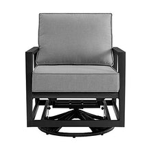 Armen Living Grand Black Aluminum Outdoor Swivel Glider Chair with Dark Gray Cushions
