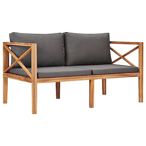 DYRJDJWIDHW Outdoor Teak Wood Bench with Gray Cushions, 48 Inch Patio Garden Bench with Thick Padded Seat, Weather Resistant Solid Hardwood Furniture for Terrace, Backyard, Deck