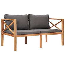 DYRJDJWIDHW Outdoor Teak Wood Bench with Gray Cushions, 48 Inch Patio Garden Bench with Thick Padded Seat, Weather Resistant Solid Hardwood Furniture for Terrace, Backyard, Deck