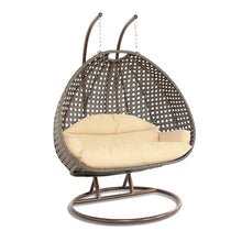 LeisureMod 2-Person Wicker Egg Chair, Cream, Beige Steel Stand
