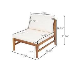 Christopher Knight Home Suri Set of 2 Acacia Wood Lounge Chair Outdoor, Contemporary Accent Chair Set with Weather Resistant Cushion, Deep Seating Armless, Comfy Patio Chairs, Teak + Cream