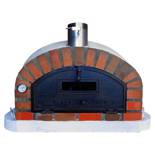 Authentic Pizza Ovens Pizzaioli Rustic Arch Premium Wood-Fired Outdoor Pizza Oven, Handmade in Portugal, Triple-Insulated Brick Oven, Drop-Down Door, Viewing Window, Thermometer & Baking Dish Included