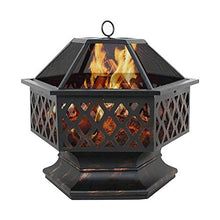 SLGGPJBU Outdoor Fire Pits Portable Metal Fire Pit Hexagon Design Fireplace Stove, with Mesh Screen Cover Fireplace Stove Wood Burning, for Picnic Bonfire Patio