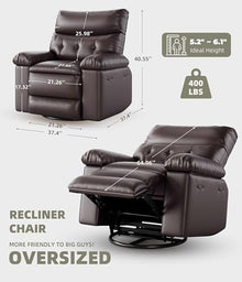 Garvee Leather Swivel Rocker Recliner Chair with Heat & Massage