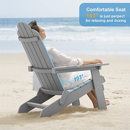 MXIMU Folding Adirondack Chair Set of 4 Plastic Outdoor Chairs Grey