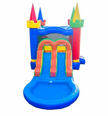 Pogo Bounce House Inflatable Castle Combo with Slide and Water Pool Rainbow