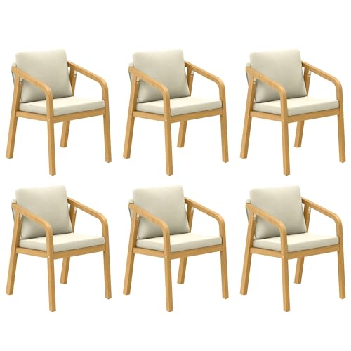 FansaFurn 6-Piece Outdoor Acacia Wood Patio Dining Chairs Beige