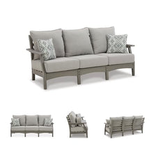 Signature Design by Ashley Visola 80"W 3-Seat Outdoor Patio Sofa, HDPE Wood Look, Couch with Performance Cushions for Deck Furniture, Gray