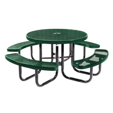 Coated Outdoor Furniture Heavy-Duty Portable Outdoor Picnic Table with Umbrella Hole, Expanded Metal Commercial-Grade Patio Dining Furniture Made in America (46" Round Top, Textured Green)