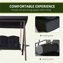 EPOFIT 3 Seat Outdoor Patio Swing, Outdoor Swing with Canopy, Porch Swing with Stand, Removable Cushion, Pillows and Cup Holder for Porch, Patio, Garden, Poolside, Black