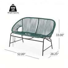 Seeheool CONDESSA Outdoor Patio Wicker Love SEAT, Green PE Rattan & Iron Frame, Set of 1