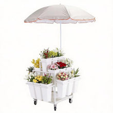 Outdoor Flower Cart with 18 Buckets Heavy Duty Rolling Flower Display Rack with Wheels & Umbrella for Wedding Party and Home Decor