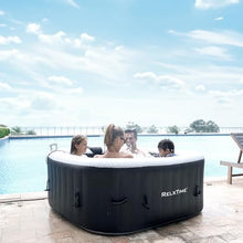 RELXTIME Inflatable Hot Tub 2-3 Person 110 Air Jets, Portable Blow Up Hottub for Backyard, Built in Heater Pump, Square Outdoor Spa, Cup Holder, 2 Filters, Black