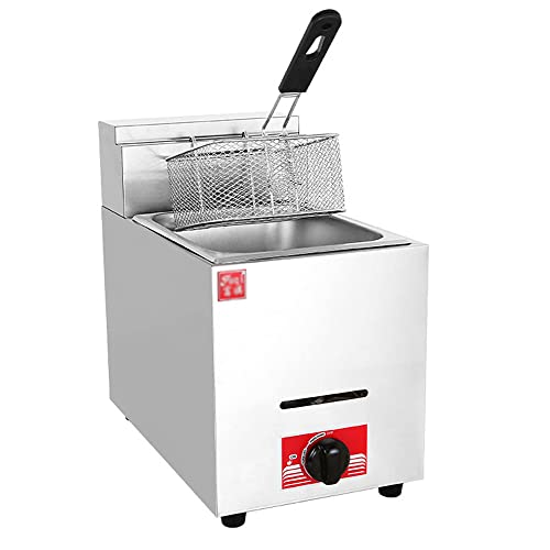 SHENGSHIYU 6l/12l Commercial Restaurant Professional Gas Fryer, Stainless Steel Table Top Single/Double Cylinder Lpg Fryer, Outdoor Stovetop with Fryer, Fried Chicken and Fish,Singletankfryer