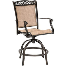 Hanover Fontana 7-Piece Outdoor High-Dining Patio Set with 6 Sling Swivel Chairs and Round Table, Tan/Bronze