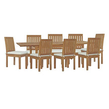 Modway Marina 9 Piece Outdoor Patio Teak Dining Set Natural White