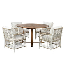 roomfitters 5-Piece Outdoor Patio Dining Set with Extendable Round Table and 4 Rattan Armchairs, Natural