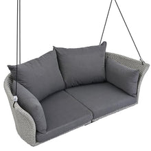 51.9" 2-Person Hanging Seat Rattan Woven Swing Chair Porch Swing with Ropes & Cushions, Waterproof Sun-Resistant Outdoor Garden Furniture, 500 LBS Capacity, Easy Installation (Gray)