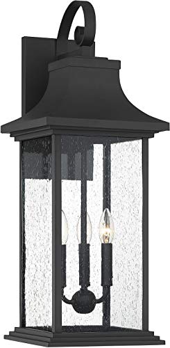 Savoy House 5-452-BK Hancock Traditional Rustic Farmhouse Clear Seeded Glass Outdoor Wall Lantern, 3-Light 120 Total Watts, 28" H x 11" W, Matte Black
