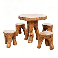 LLZJDDPLY Rustic Tree Stump Patio Table and Stools Set, Resin Wood-Like Outdoor Bistro Set, Weatherproof Garden Furniture with 2/3/4/5 Stools for Backyard Balcony Deck(1 Table+4 Chairs)