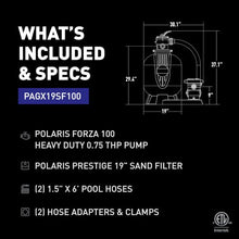 Polaris Prestige Above Ground Pool Filter System | 19" Sand Filter with Forza 0.75 THP Premium Pool Pump | Includes Large Strainer Basket, Top Mount 7-Mode Valve, and All Hoses with Adapters