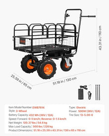 VEVOR Electric Utility Cart, 36V 432Wh Battery Powered Electric Wagon, 500W Power Wheelbarrow with Brake, 500 lbs Load Heavy Duty Steel Garden Cart for Farm and Yard All Purpose Modular Cargo Bed