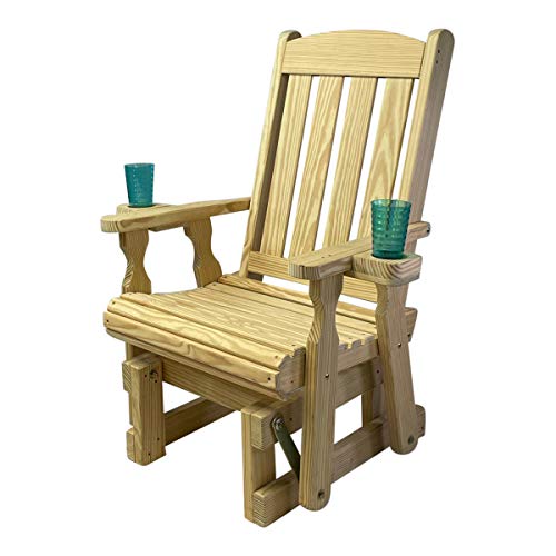 Amish Casual Heavy Duty 600 Lb Mission High Back Treated Glider Chair with Cupholders (Unfinished)