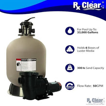 Rx Clear Radiant 24 Inch Swimming Pool Sand Filter System for Inground Pools | Includes 1 HP Pump, 6-Way Multi-Port Valve & Blue Luster Media | 50 GPM Flow Rate | Filters for Pools up to 33,000 Gal