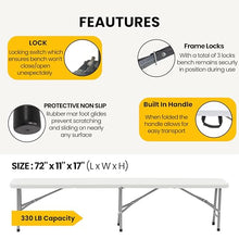 BTEXPERT Set of 10, 6 feet Plastic Bi Folding Bench Indoor Outdoor Portable Picnic Party Garden Dining Seat Camping Soccer Multipurpose Activity w/Handle UV Waterproof Steel Frame Stackable FoldinHalf
