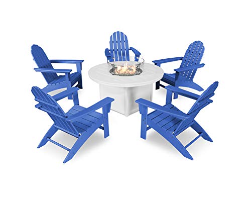 POLYWOOD Vineyard 6-Piece Adirondack Chair Conversation Set with Fire Pit Table