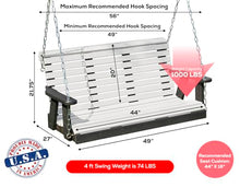 Poly Lumber Wood 4FT Porch Swing Amish Craftsmandship Made in USA HDPE with No wood fibers and 1000 lbs Limit. Stainless Steel Hardware.Signature Rollback design for Patio Outdoor Backyard Garden Park