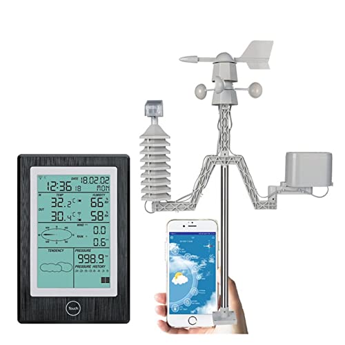 JDXQBLD Weather Stations with Outdoor Sensor Wireless, Wireless Weather Station APP Thermometer Hygrometer Rainfall Pressure Wind Speed Direction Weather Data Alarm