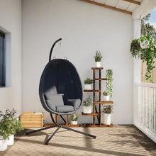 Hanging Egg Chair with Stand, Outdoor Swing Chair with Soft Cushion, Anthracite Steel Frame Hammock Chair for Patio Garden Balcony