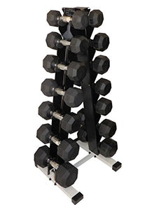 Ader Octagon Rubber Dumbbells Set 5-50LB (400LB) with Rack & Mat Black