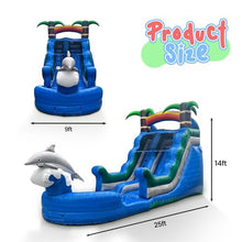Dolphin Inflatable Water Slide for Kids and Adults with Splash Pool and Sprinkler, Commercial Grade Backyard Water Park with Safety Net and No-Jump Top, 25ft x 9ft x 14ft – with Blower