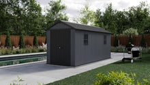 Keter Newton Plus 7.5x15 Ft All-Weather Storage Shed with Skylight, Window, Built-in Ventilation, Customizable Walls, & Lockable Double Doors, Graphite