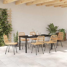FUDUGEHMIOFWFJJ Modern 7-Piece Garden Dining Set with Table and 6 Chairs, Brown Outdoor Patio Furniture Set, Weather-Resistant Powder-Coated Steel Frame & Poly Rattan for Backyard, Deck, Balcony