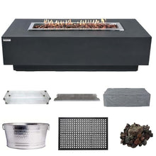 Elementi Granville Dark Grey Fire Pit Outdoor Firepit Set Includes 60” Natural Gas Concrete Firepit Table, Glass Windscreen, Stainless Steel & Canvas Cover, Floor Mat and Beverage Tub