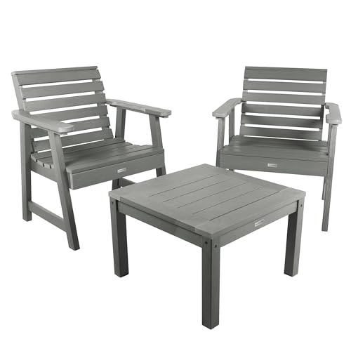 highwood AD-KITCHGW2-CGE Weatherly 2 Garden Chairs with 1 Square Side Table, 3-Piece Set, Coastal Teak