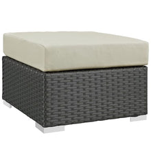 Hawthorne Collections Outdoor Patio Square Ottoman, Canvas Antique Beige Finish, Sunbrella Fabric Cushions, Synthetic Rattan, Powder-Coated Aluminum Frame, Water & UV Resistant, 25 x 25 x 17.5 in