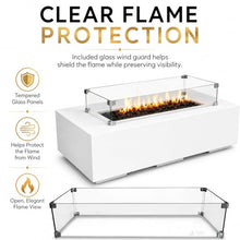 Golden Flame 55-Inch Rectangle Propane Fire Pit Table Bundle with Glass Wind Guard & Stainless Steel Burner Cover – Hidden Tank Outdoor Gas Fire Table, GFRC Concrete Fire Pit, 65,000 BTU - White