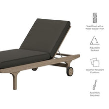 Modway Saratoga Teak Outdoor Chaise Lounge Chair in Weathered Gray Flint – Adjustable Wood Pool Lounge Chair with Wheels and Cushions